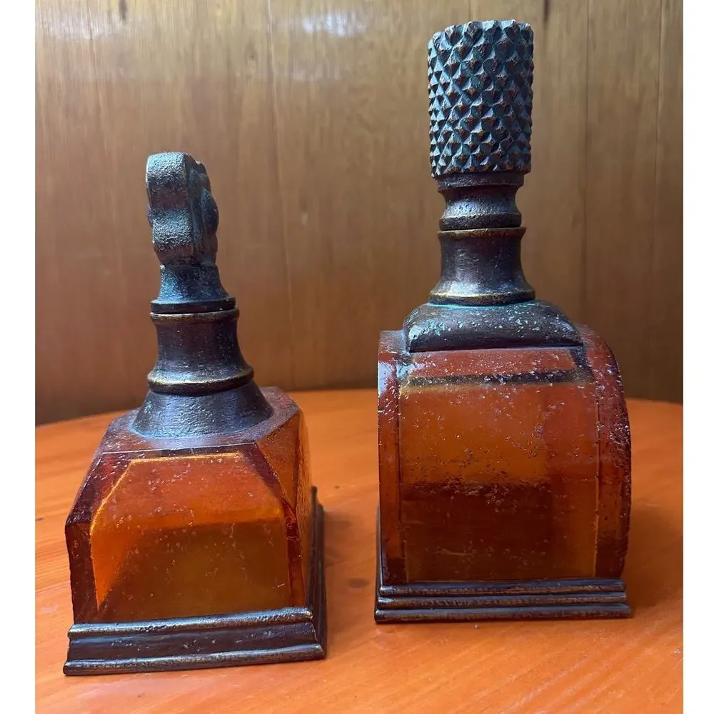 Contemporary Decorative Amber Resin Decanter - Set of Two